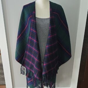 Made in Italy Reversible Dual Sided Plaid Fringe Acrylic Shawl Body Wrap